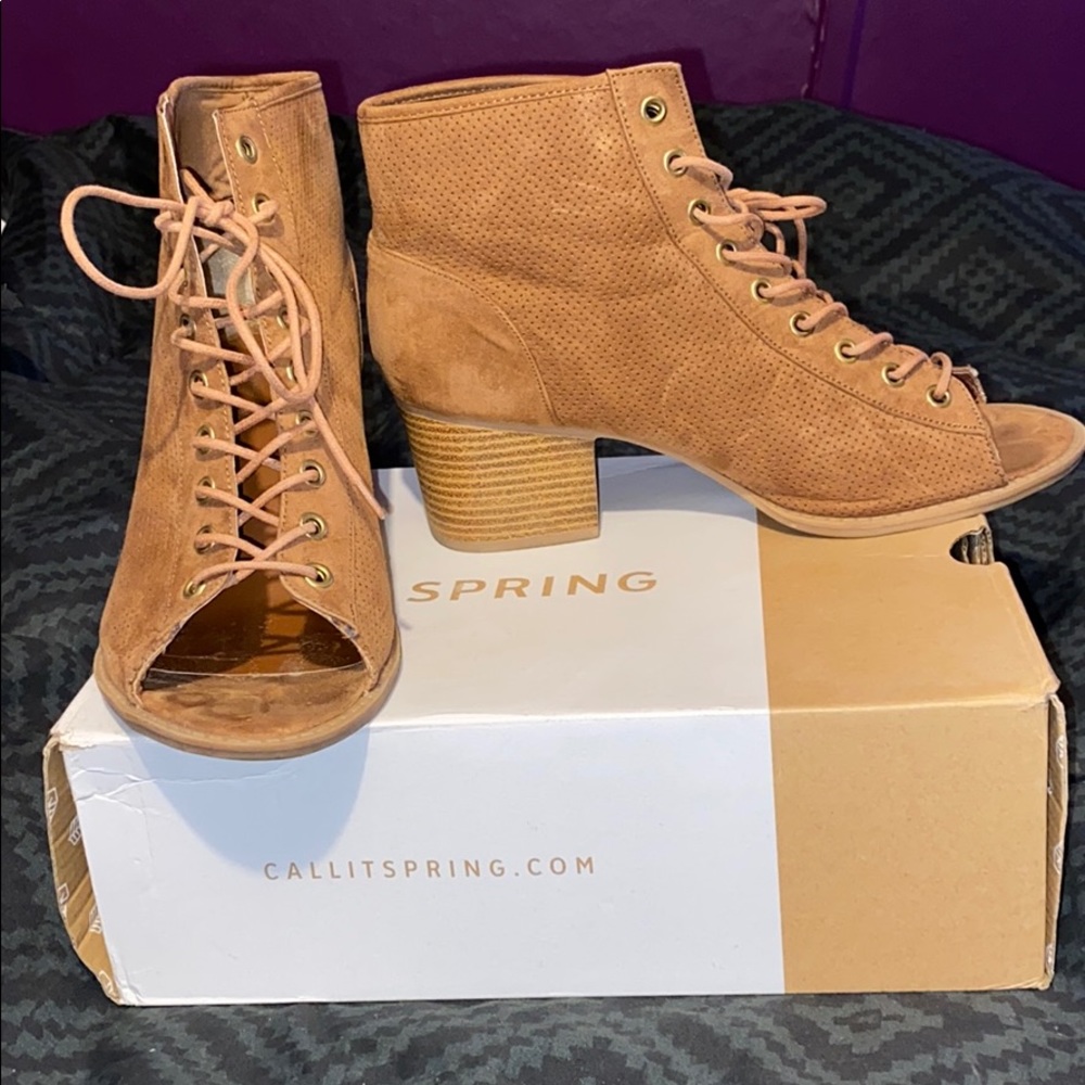 Open toe lace up booties